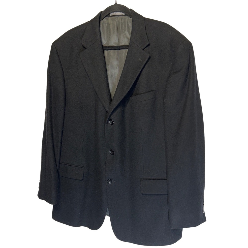 Oscar de la Renta Wool Cashmere Blend Three Button Blazer Black Size 46R EUC